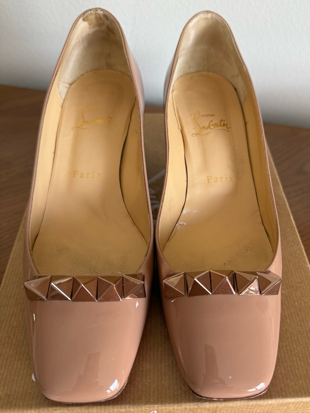 Christian Louboutin Blush Patent Leather Stud-Trim Pumps